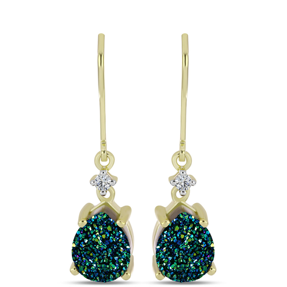 Cercei din Argint 925 Placat cu Aur ( 2.2 grame ) cu Drusy Verde și Topaz Alb 3.94 Carate