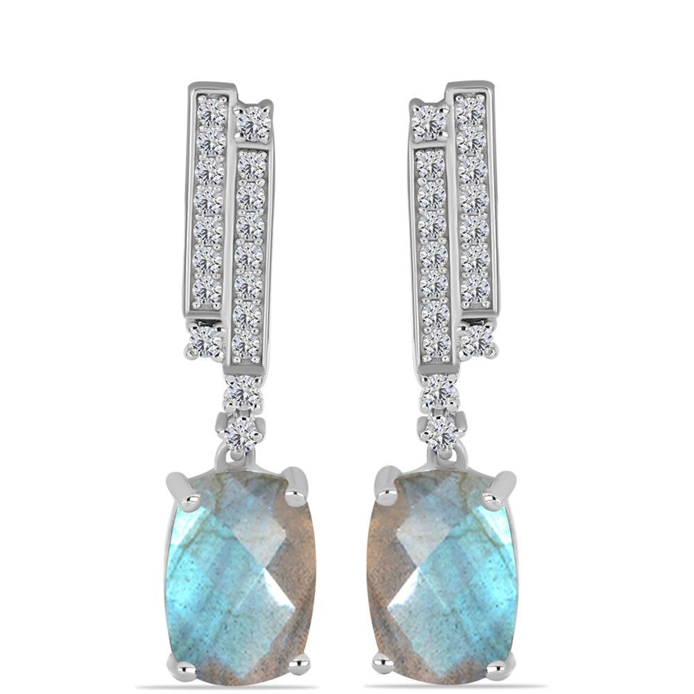 Cercei din Argint 925 ( 4.45 grame ) cu Gullgruvene Labradorit și Topaz Alb 6.63 Carate 1 