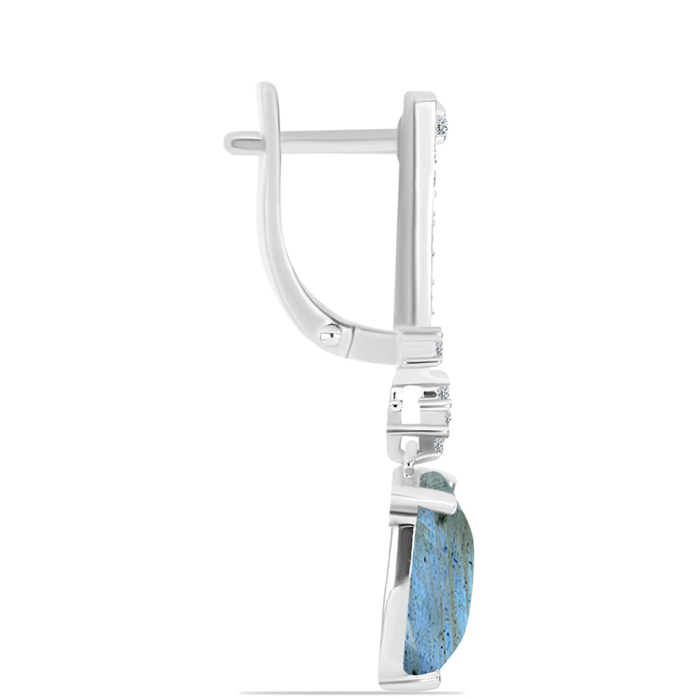 Cercei din Argint 925 ( 4.45 grame ) cu Gullgruvene Labradorit și Topaz Alb 6.63 Carate 2 
