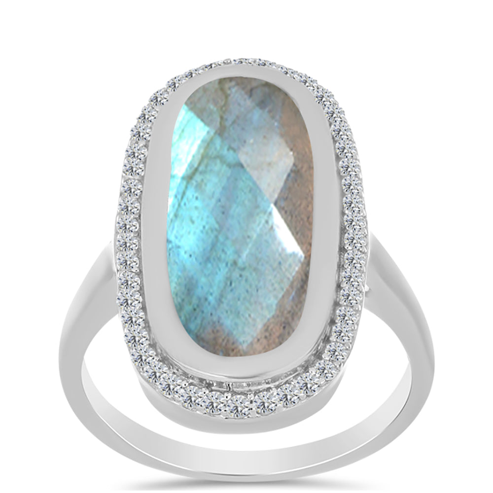 Inel din Argint 925 ( 4.53 grame ) cu Gullgruvene Labradorit și Topaz Alb 5.93 Carate 3 