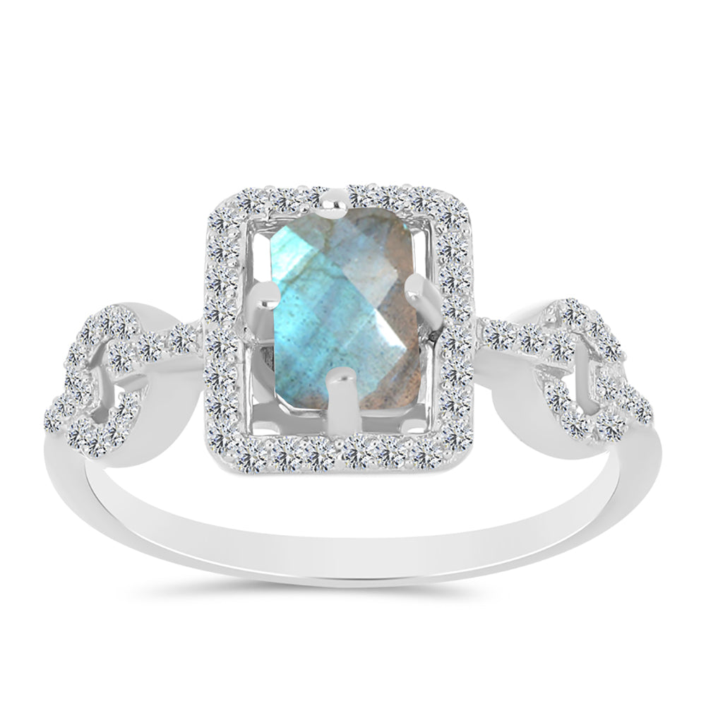 Inel din Argint 925 ( 2.78 grame ) cu Gullgruvene Labradorit și Topaz Alb 1.39 Carate