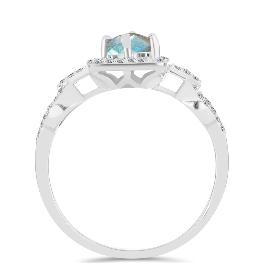 Inel din Argint 925 ( 2.78 grame ) cu Gullgruvene Labradorit și Topaz Alb 1.39 Carate 2 