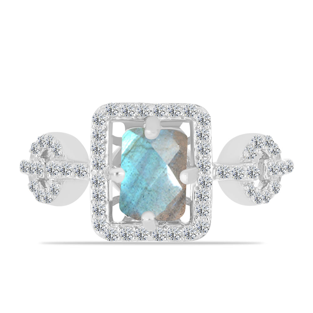 Inel din Argint 925 ( 2.78 grame ) cu Gullgruvene Labradorit și Topaz Alb 1.39 Carate 3 
