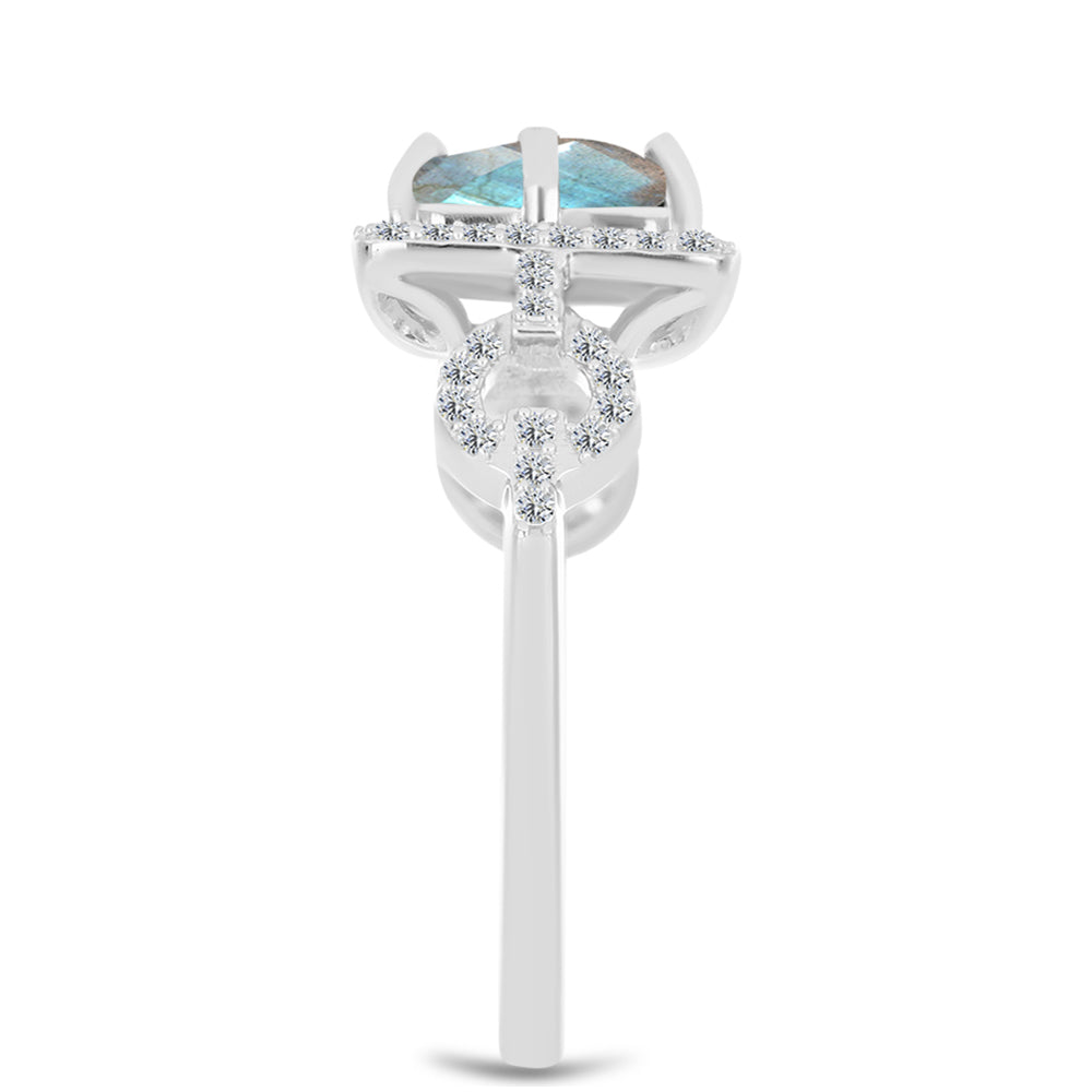 Inel din Argint 925 ( 2.78 grame ) cu Gullgruvene Labradorit și Topaz Alb 1.39 Carate 4 