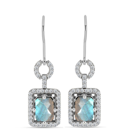 Cercei din Argint 925 ( 3.76 grame ) cu Gullgruvene Labradorit și Topaz Alb 2.37 Carate