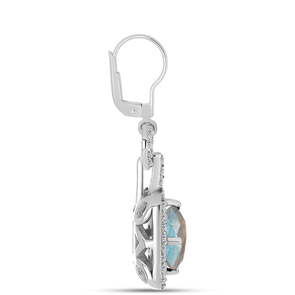 Cercei din Argint 925 ( 3.76 grame ) cu Gullgruvene Labradorit și Topaz Alb 2.37 Carate 2 