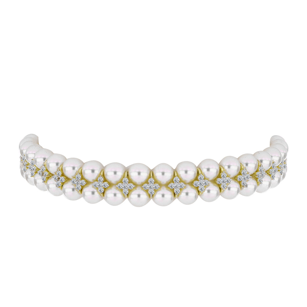 Brățară din Argint 925 Placat cu Aur ( 6.17 grame ) cu Perlă de Apă Dulce Albă și Topaz Alb 69.96 Carate 2 