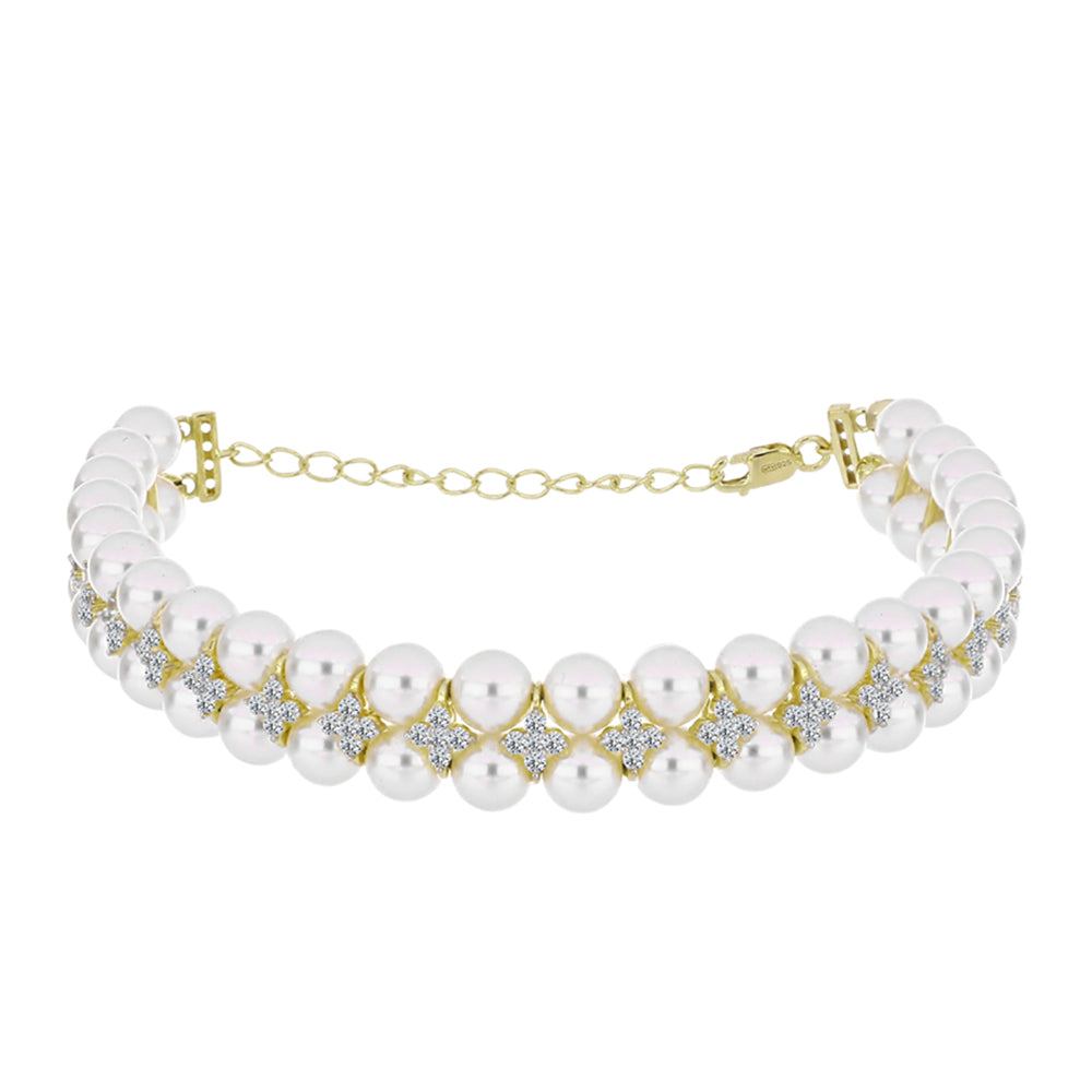 Brățară din Argint 925 Placat cu Aur ( 6.17 grame ) cu Perlă de Apă Dulce Albă și Topaz Alb 69.96 Carate 1 