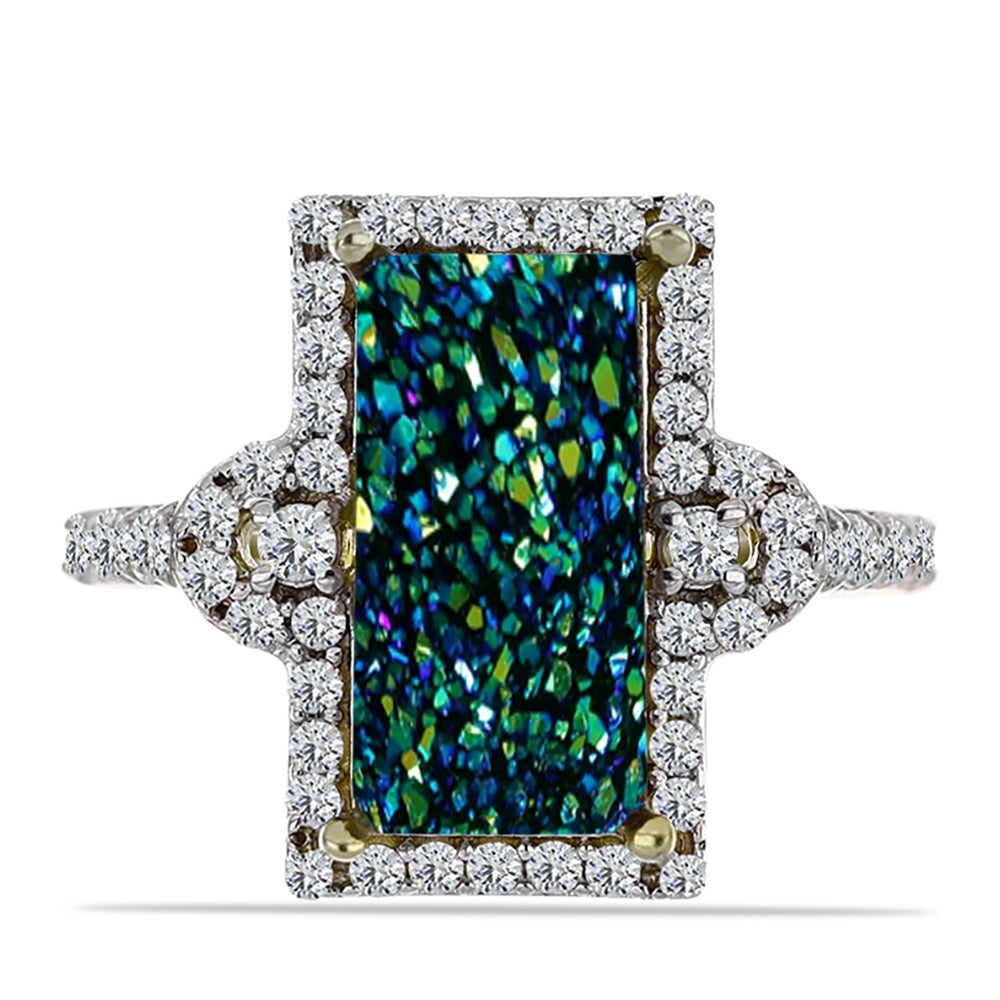 Inel din Argint 925 Placat cu Aur ( 3.69 grame ) cu Drusy Verde și Topaz Alb 4.88 Carate 1 