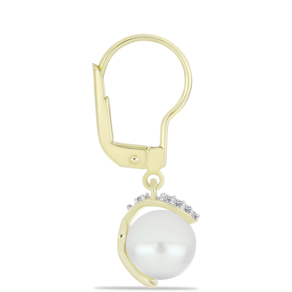 Cercei din Argint 925 Placat cu Aur ( 1.78 grame ) cu Perlă de Apă Dulce Albă și Topaz Alb 7.84 Carate