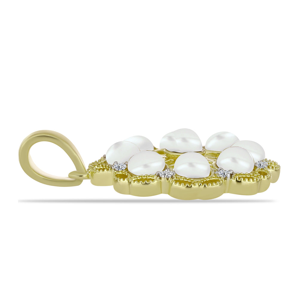 Pandantiv din Argint 925 Placat cu Aur ( 3.32 grame ) cu Perlă de Apă Dulce Albă și Topaz Alb 2.9 Carate 2 