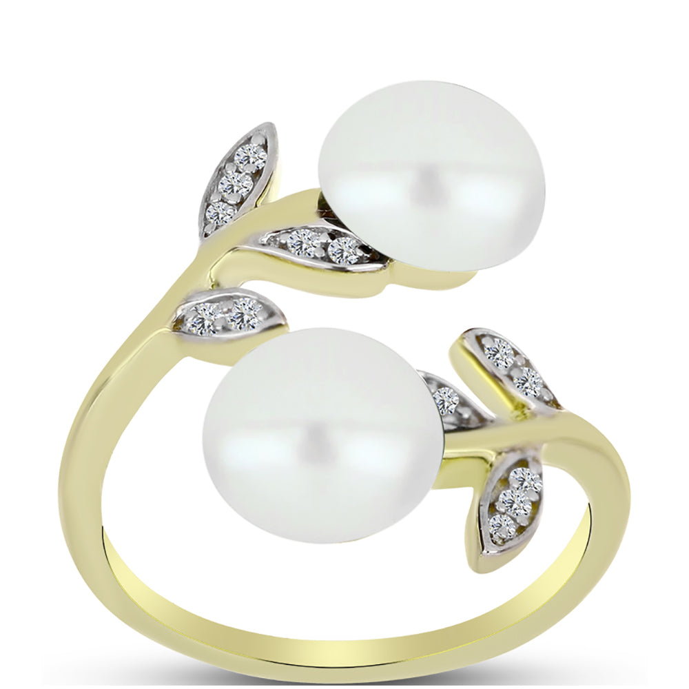 Inel din Argint 925 Placat cu Aur ( 3.44 grame ) cu Perlă de Apă Dulce Albă și Topaz Alb 4.96 Carate 3 