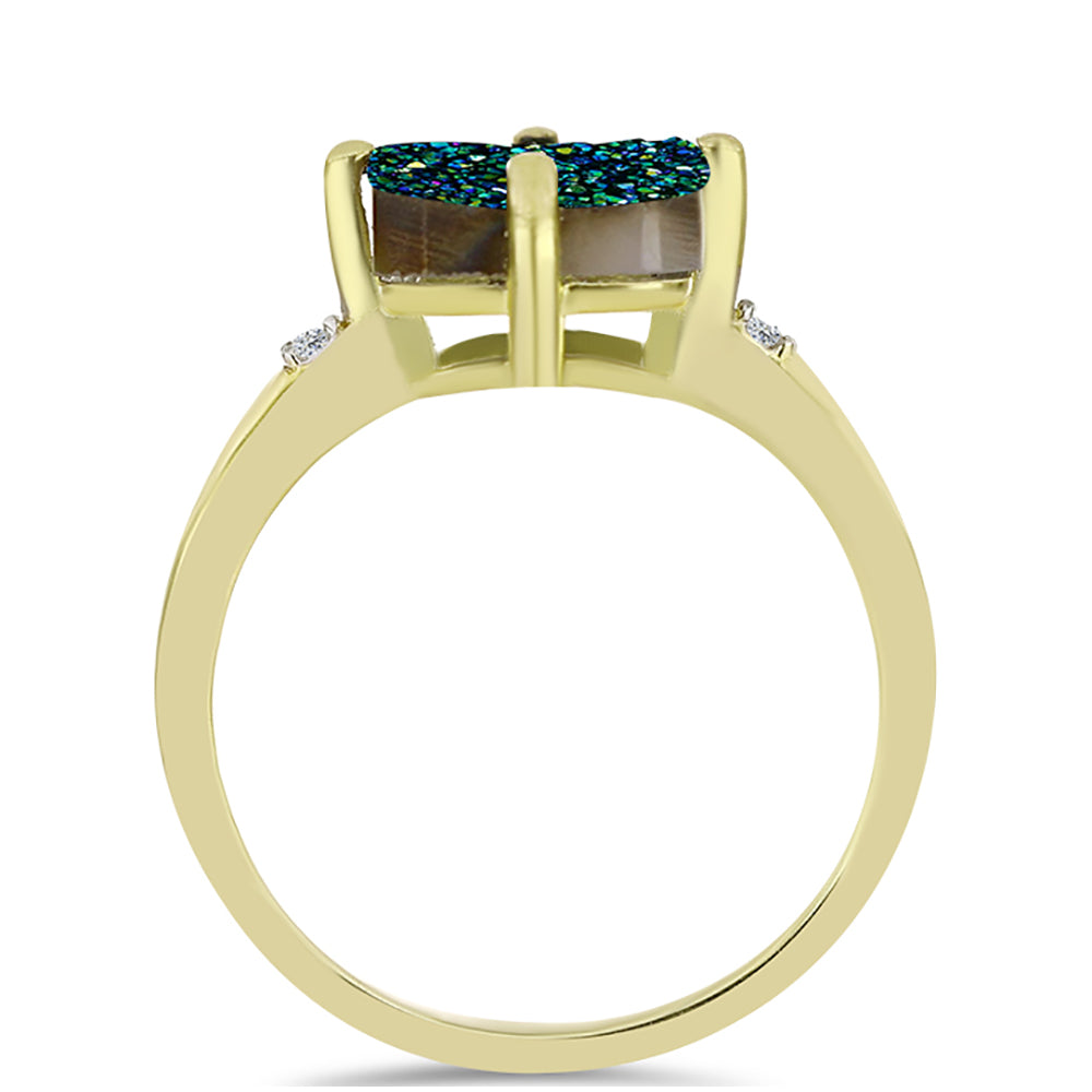 Inel din Argint 925 Placat cu Aur ( 2.09 grame ) cu Drusy Verde și Topaz Alb 3.47 Carate 2 