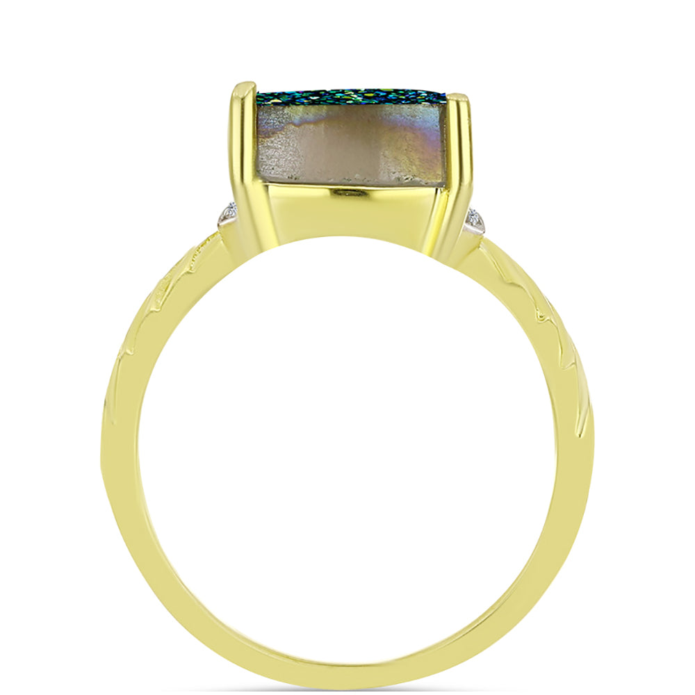 Inel din Argint 925 Placat cu Aur ( 2.89 grame ) cu Drusy Verde și Topaz Alb 2.84 Carate 2 