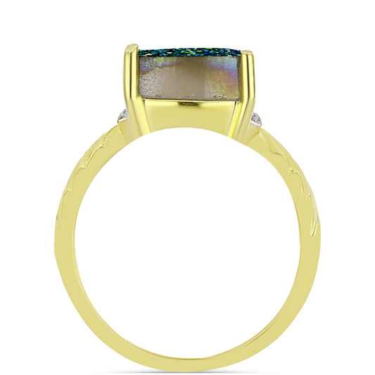 Inel din Argint 925 Placat cu Aur ( 2.89 grame ) cu Drusy Verde și Topaz Alb 2.84 Carate