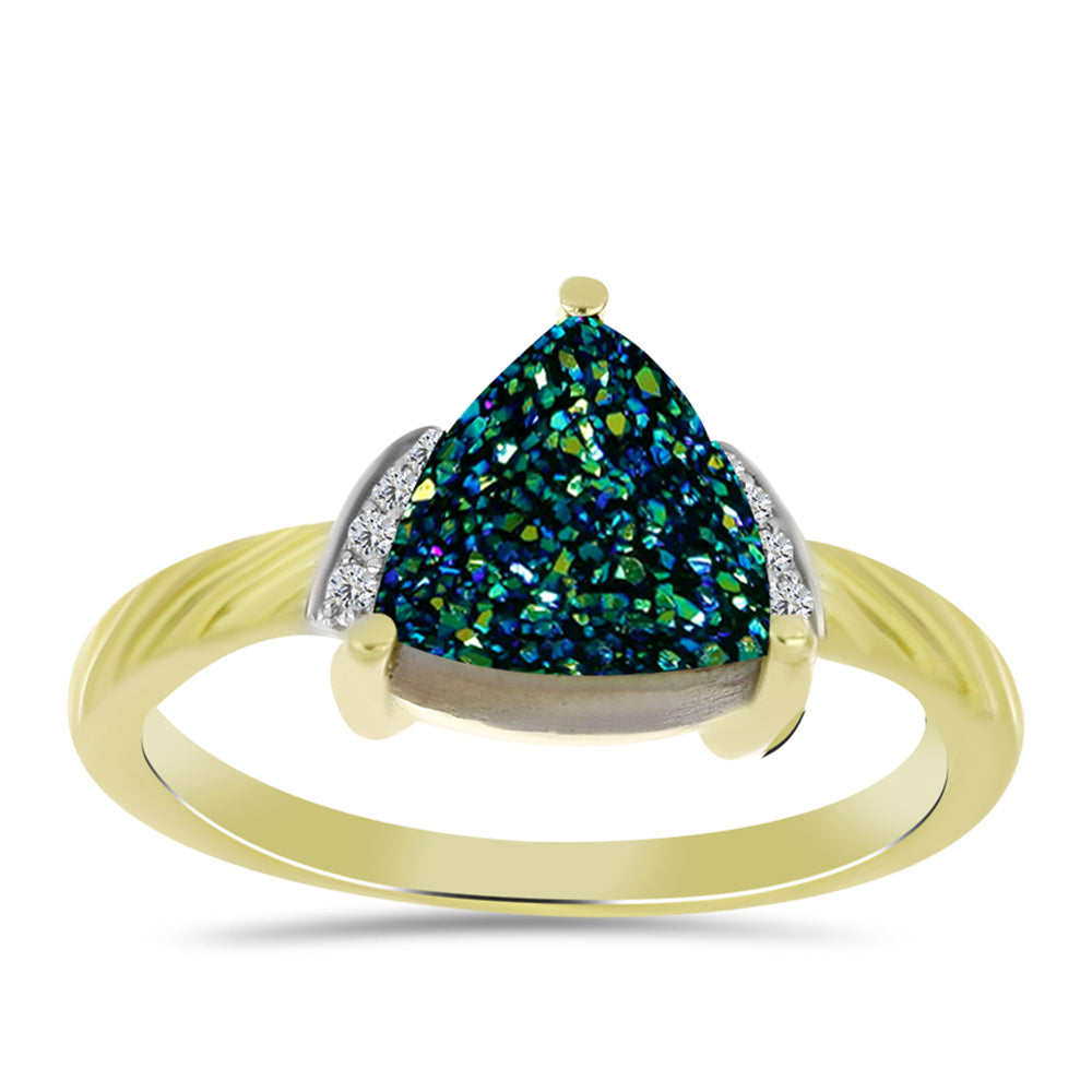 Inel din Argint 925 Placat cu Aur ( 2.89 grame ) cu Drusy Verde și Topaz Alb 2.84 Carate 3 