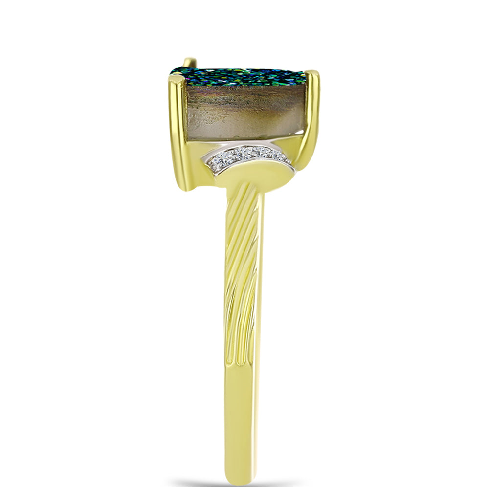Inel din Argint 925 Placat cu Aur ( 2.89 grame ) cu Drusy Verde și Topaz Alb 2.84 Carate 4 