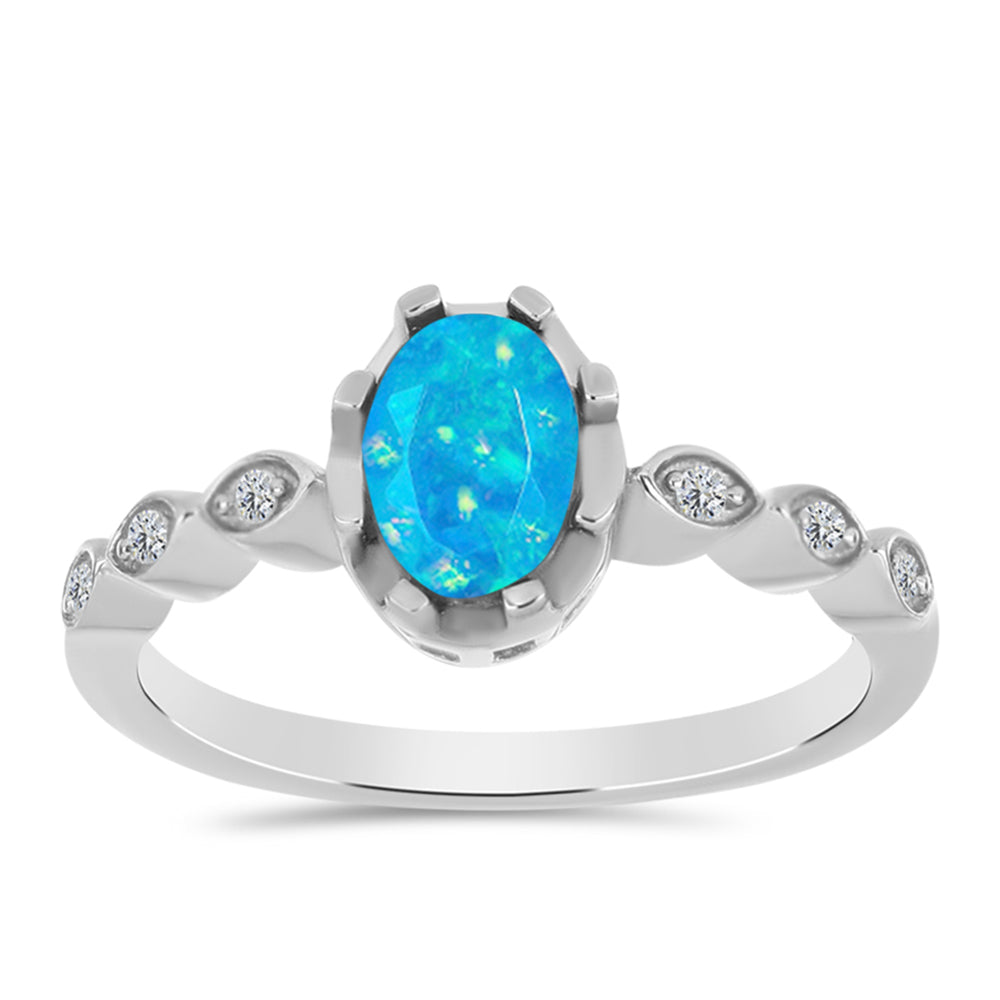 Inel din Argint 925 ( 2.5 grame ) cu Opal Albastru Etiopian Paraiba și Topaz Alb 0.55 Carate 3 