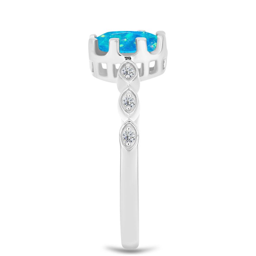 Inel din Argint 925 ( 2.5 grame ) cu Opal Albastru Etiopian Paraiba și Topaz Alb 0.55 Carate 4 