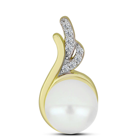 Pandantiv din Argint 925 Placat cu Aur ( 1.61 grame ) cu Perlă de Apă Dulce Albă și Topaz Alb 3.24 Carate