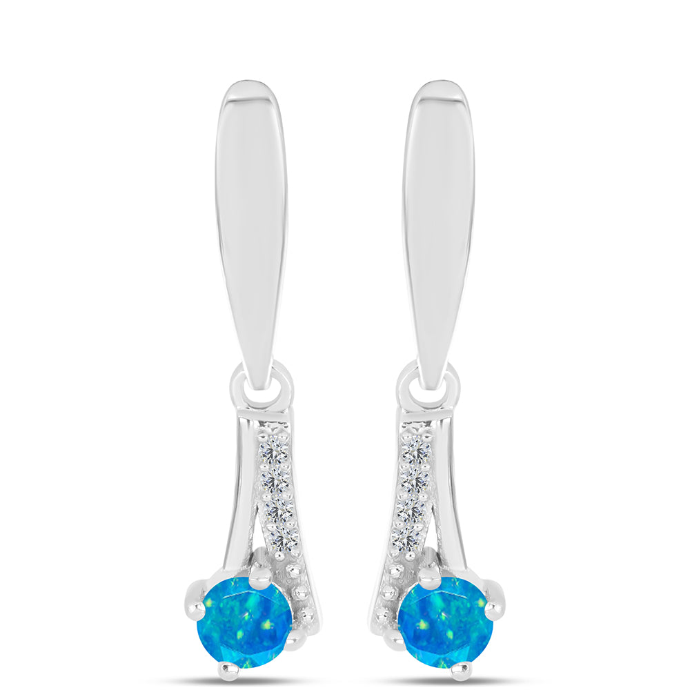 Cercei din Argint 925 ( 2.85 grame ) cu Opal Albastru Etiopian Paraiba și Topaz Alb 0.35 Carate