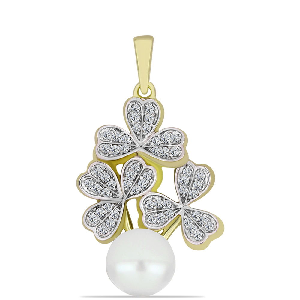 Pandantiv din Argint 925 Placat cu Aur ( 2.24 grame ) cu Perlă de Apă Dulce Albă și Topaz Alb 3.48 Carate 1 