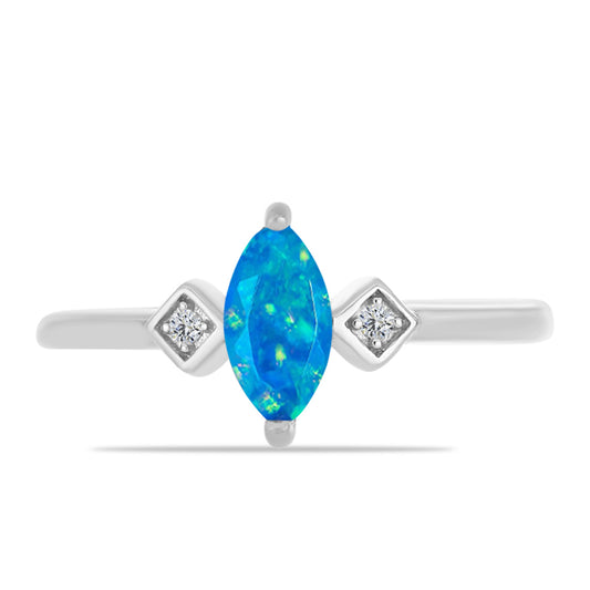 Inel din Argint 925 ( 1.8 grame ) cu Opal Albastru Etiopian Paraiba și Topaz Alb 0.29 Carate