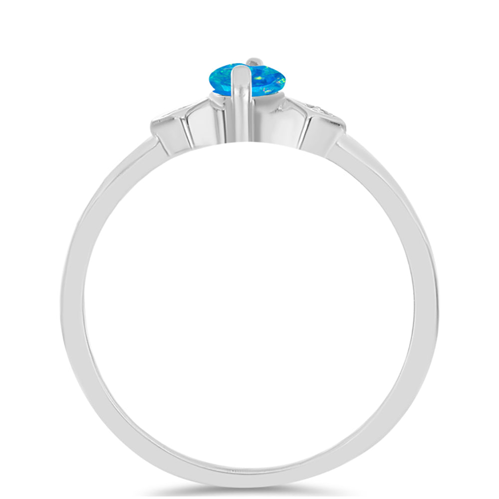 Inel din Argint 925 ( 1.8 grame ) cu Opal Albastru Etiopian Paraiba și Topaz Alb 0.29 Carate 2 