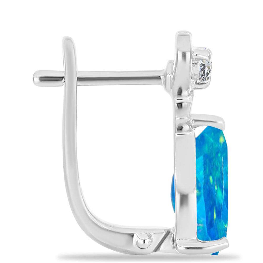 Cercei din Argint 925 ( 3.02 grame ) cu Opal Albastru Etiopian Paraiba și Topaz Alb 2.33 Carate
