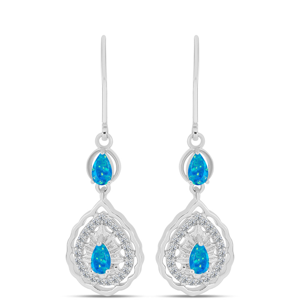 Cercei din Argint 925 ( 4.02 grame ) cu Opal Albastru Etiopian Paraiba și Topaz Alb 0.84 Carate 1 