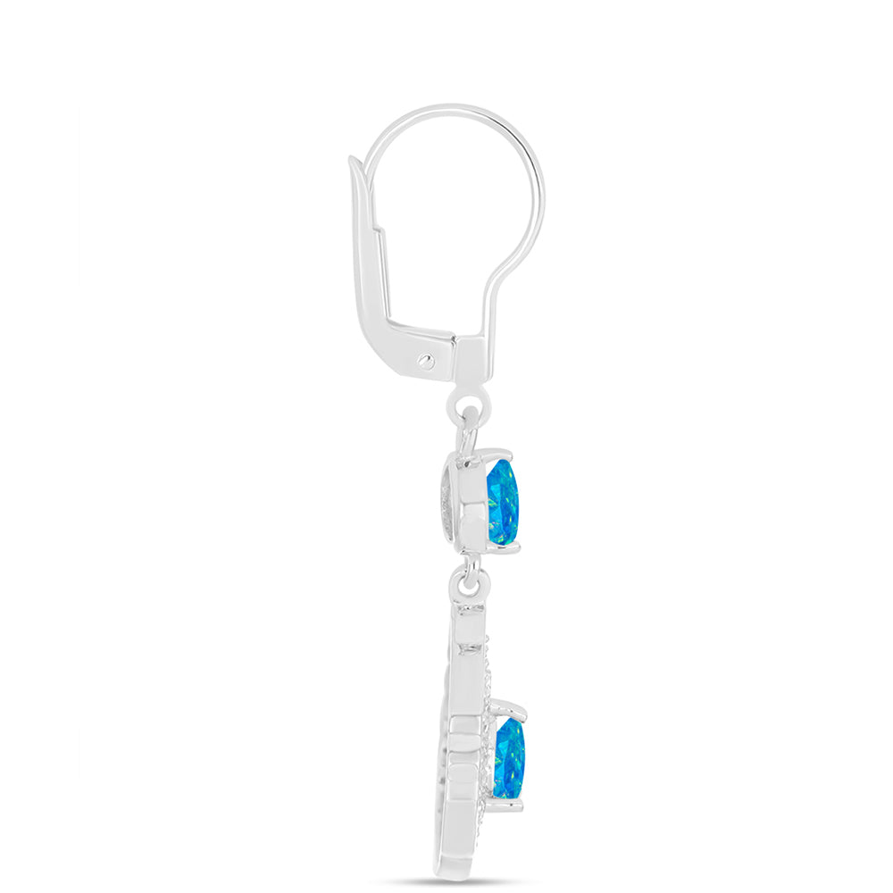 Cercei din Argint 925 ( 4.02 grame ) cu Opal Albastru Etiopian Paraiba și Topaz Alb 0.84 Carate 2 