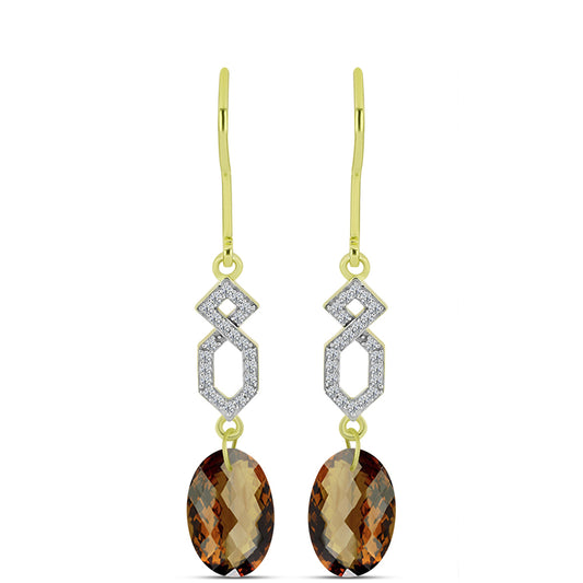 Cercei din Argint 925 Placat cu Aur ( 1.94 grame ) cu Cuarț Coniac și Topaz Alb 5.5 Carate