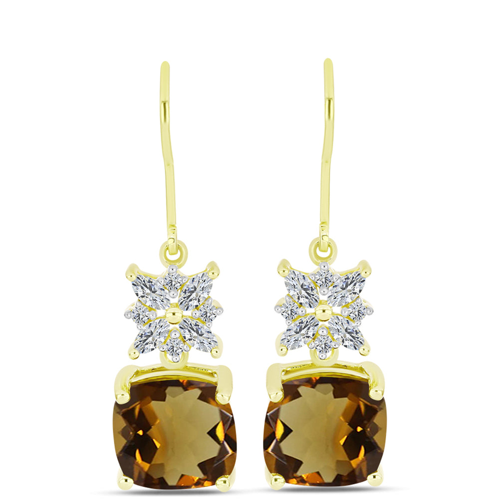 Cercei din Argint 925 Placat cu Aur ( 3.39 grame ) cu Cuarț Coniac și Topaz Alb 8.56 Carate