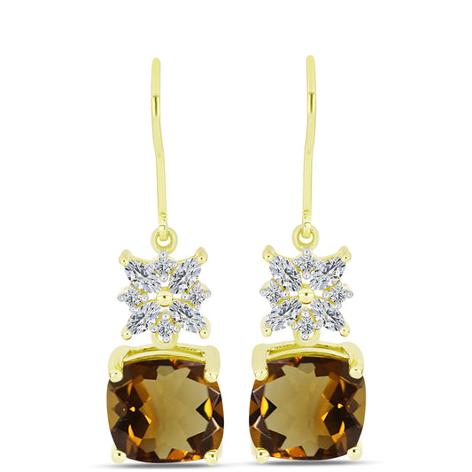 Cercei din Argint 925 Placat cu Aur ( 3.39 grame ) cu Cuarț Coniac și Topaz Alb 8.56 Carate