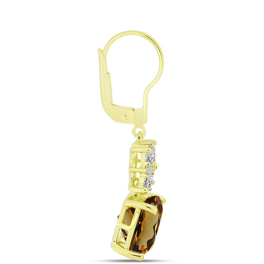 Cercei din Argint 925 Placat cu Aur ( 3.39 grame ) cu Cuarț Coniac și Topaz Alb 8.56 Carate 2 