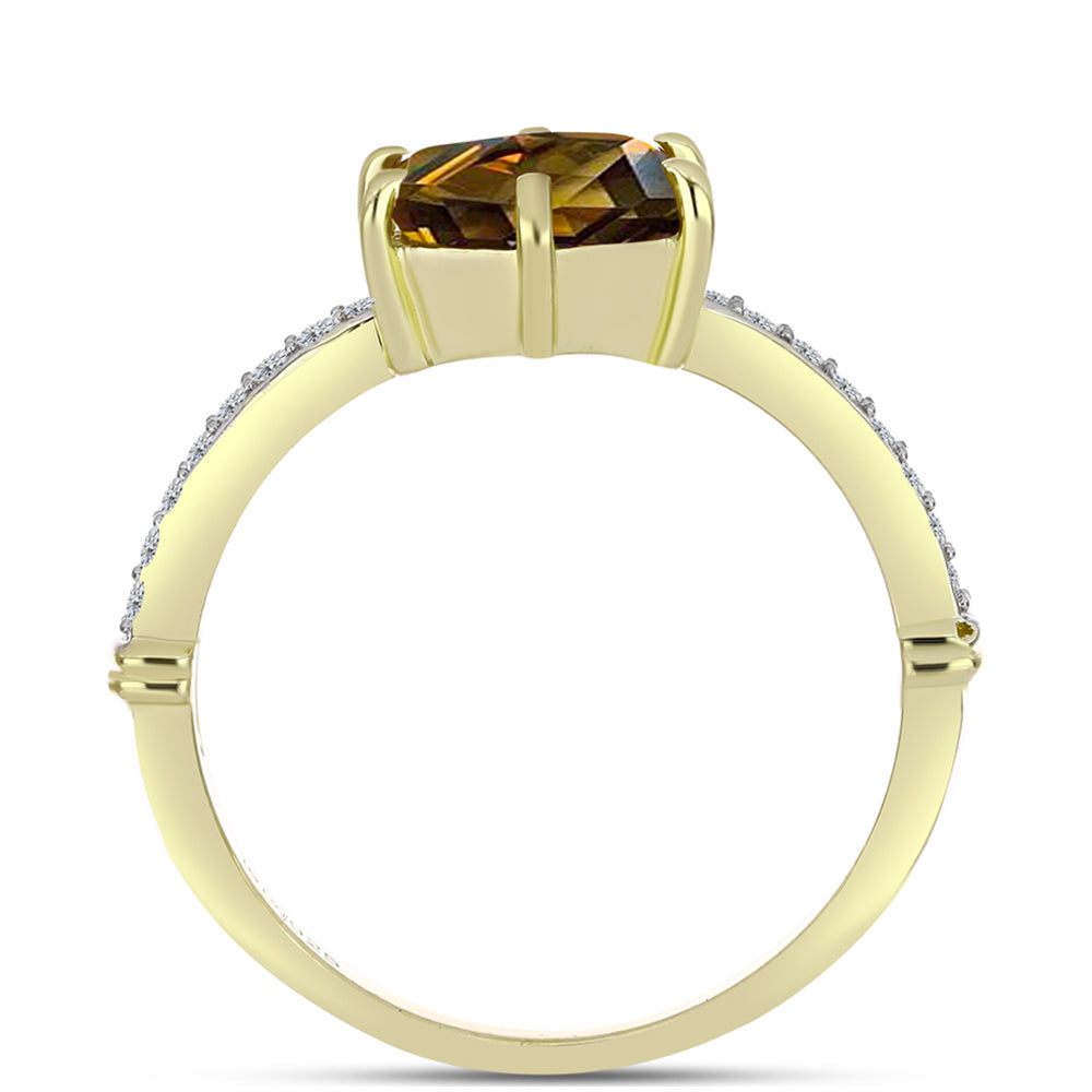 Inel din Argint 925 Placat cu Aur ( 2.5 grame ) cu Cuarț Coniac și Topaz Alb 2.11 Carate