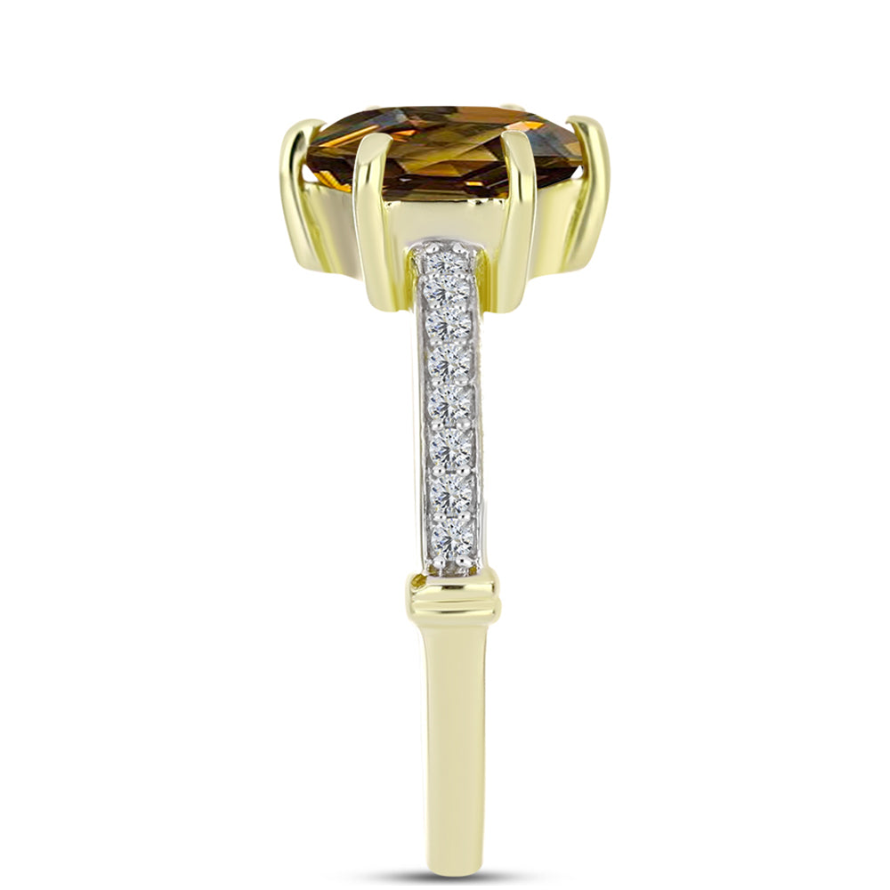 Inel din Argint 925 Placat cu Aur ( 2.5 grame ) cu Cuarț Coniac și Topaz Alb 2.11 Carate 4 