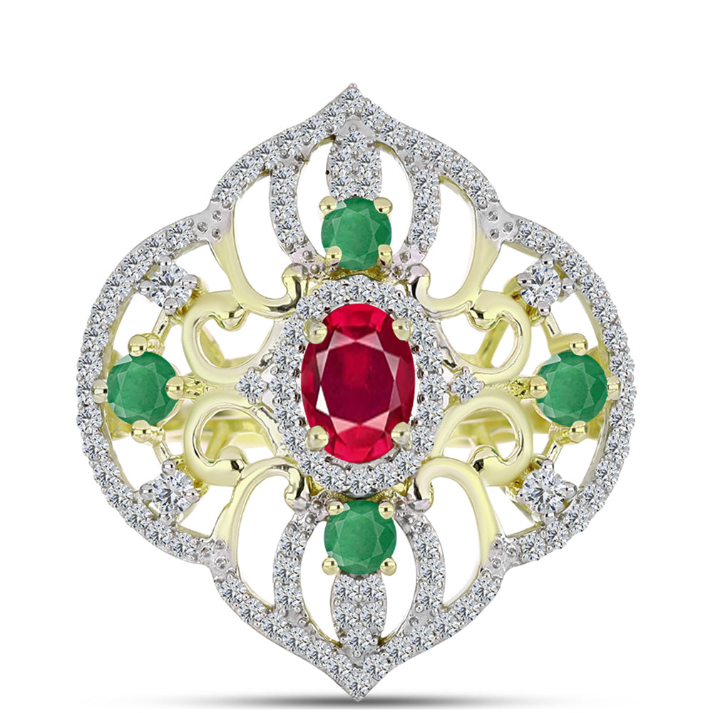 Inel din Argint 925 Placat cu Aur ( 7.25 grame ) cu Smarald Brazilian și Topaz Alb 4.52 Carate