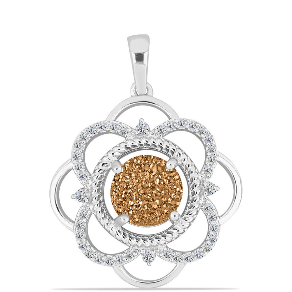 Pandantiv din Argint 925 ( 3.26 grame ) cu Drusy Auriu și Topaz Alb 3.26 Carate 1 