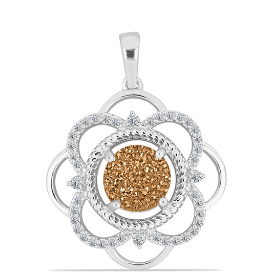 Pandantiv din Argint 925 ( 3.26 grame ) cu Drusy Auriu și Topaz Alb 3.26 Carate