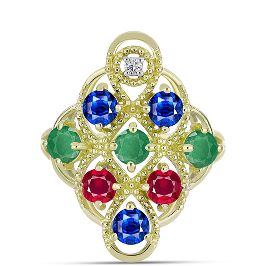 Inel din Argint 925 Placat cu Aur ( 4.02 grame ) cu Smarald Brazilian și Safir Albastru Australian 2.69 Carate
