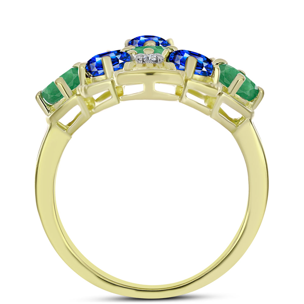 Inel din Argint 925 Placat cu Aur ( 4.02 grame ) cu Smarald Brazilian și Safir Albastru Australian 2.69 Carate 2 