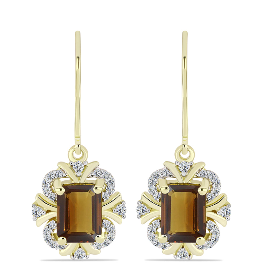 Cercei din Argint 925 Placat cu Aur ( 3.37 grame ) cu Cuarț Coniac și Topaz Alb 3.23 Carate