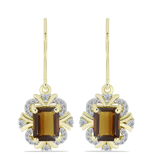 Cercei din Argint 925 Placat cu Aur ( 3.37 grame ) cu Cuarț Coniac și Topaz Alb 3.23 Carate