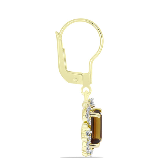 Cercei din Argint 925 Placat cu Aur ( 3.37 grame ) cu Cuarț Coniac și Topaz Alb 3.23 Carate