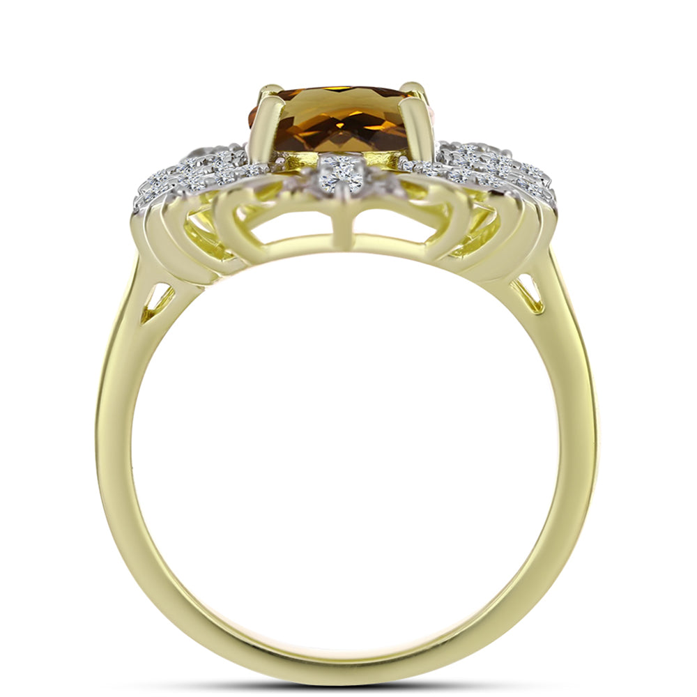 Inel din Argint 925 Placat cu Aur ( 5.14 grame ) cu Cuarț Coniac și Topaz Alb 2.87 Carate