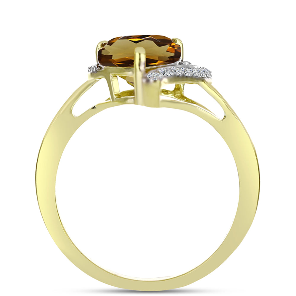 Inel din Argint 925 Placat cu Aur ( 2.9 grame ) cu Cuarț Coniac și Topaz Alb 2.37 Carate 2 