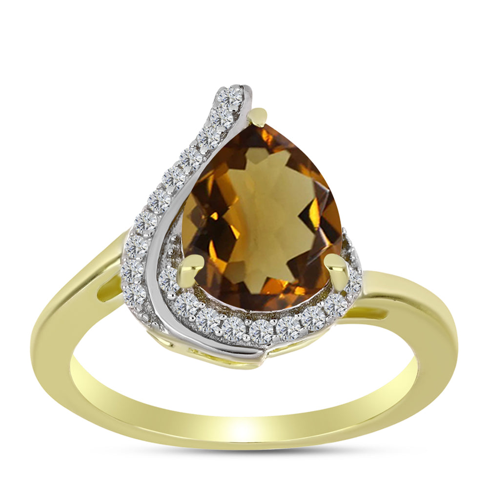 Inel din Argint 925 Placat cu Aur ( 2.9 grame ) cu Cuarț Coniac și Topaz Alb 2.37 Carate