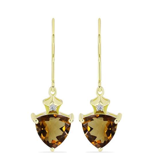 Cercei din Argint 925 Placat cu Aur ( 2.56 grame ) cu Cuarț Coniac și Topaz Alb 6.06 Carate