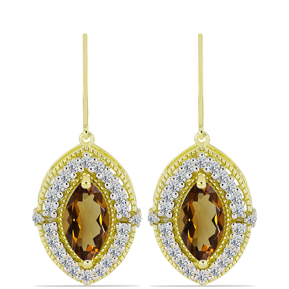 Cercei din Argint 925 Placat cu Aur ( 5.36 grame ) cu Cuarț Coniac și Topaz Alb 6.71 Carate